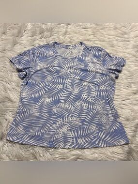 Eco threads Blue Palm-Print Short Sleeve Tee